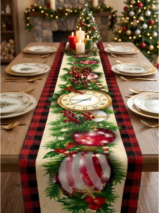SUPER TEXTILE Дорожка новогодняя на стол 35х180 новогодний декор, красный, фото 2