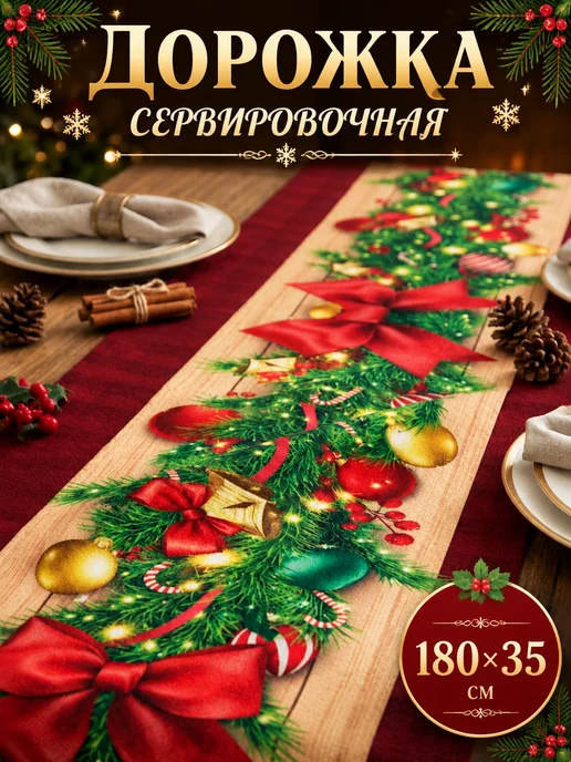 SUPER TEXTILE Дорожка новогодняя 180х35 новогодний декор, красный
