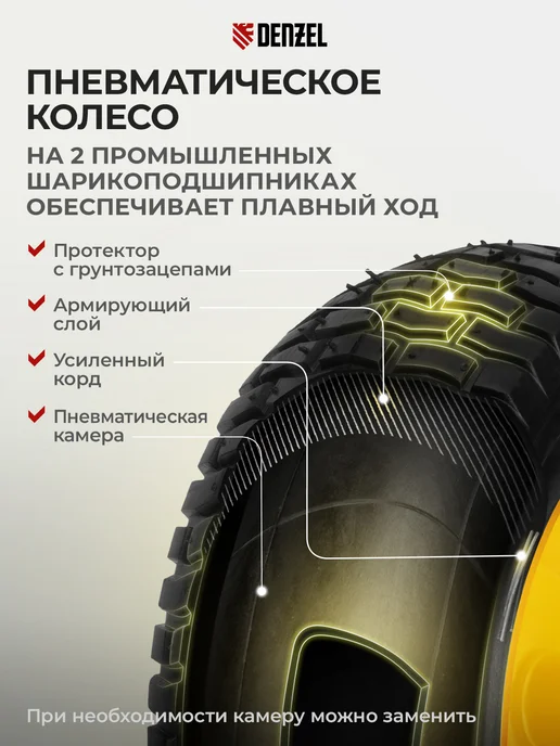 DENZEL Тачка садовая (строительная) усиленная, 230 кг, 140 л, 68999, 230 кг, 140 л, фото 3