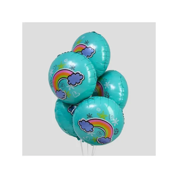 Шар фольгированный 18 "Радуга в облаках", набор 5 шт