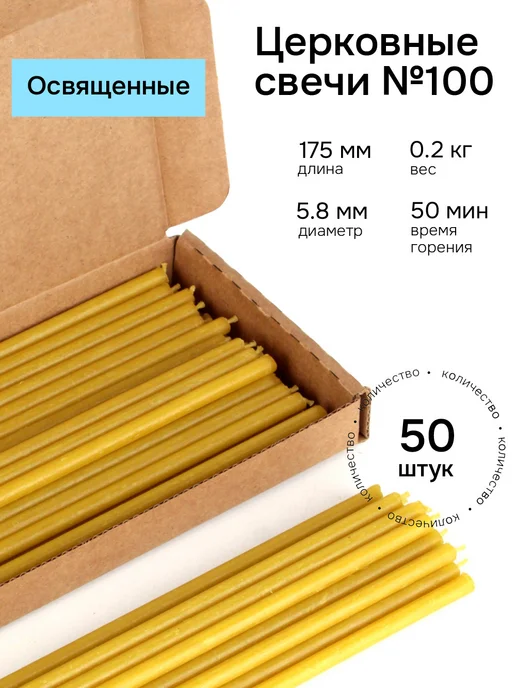 Псалом Свечи церковные восковые №80 освященные. 50 шт. Коробка, 50 шт