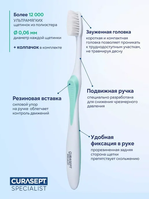 CURASEPT Зубная щетка экстра мягкая SURGICAL послеоперационная, белый, фото 2