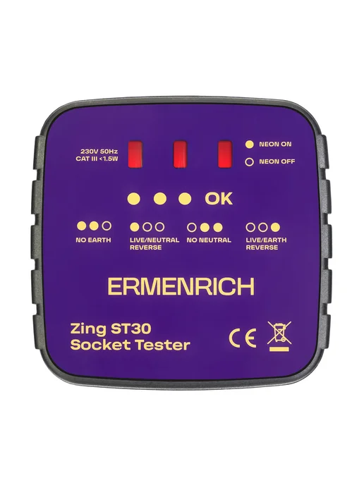 Ermenrich Тестер розеток Zing ST30, фиолетовый, фиолетовый