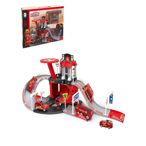 Парковка Пожарная служба, с 1 металлической машиной и вертол