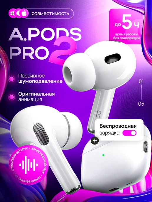 Наушники беспроводные для iPhone Android Air Pro 2 Apple