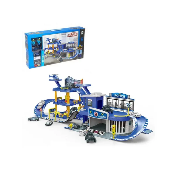 Парковка Полицейский участок с металлическими машинами