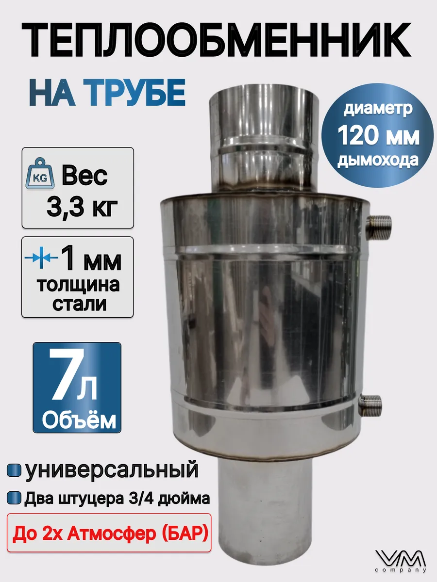 Теплообменник на трубу d120мм 7 литров (регистр)