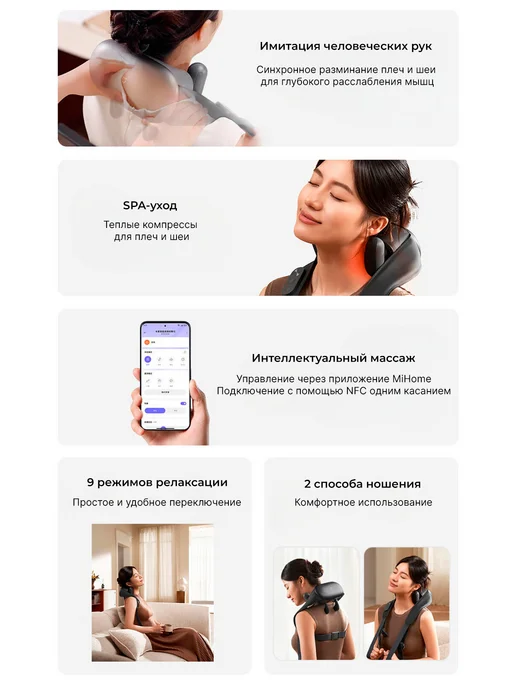 MIJIA Массажер для шеи и плеч с согреващим компрессом, черный, фото 3
