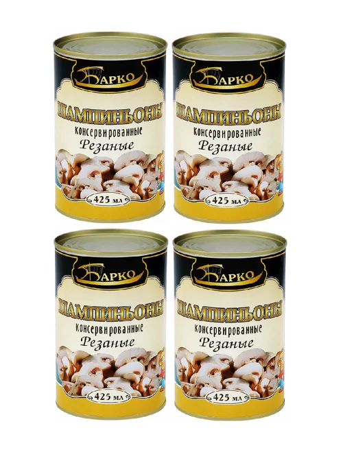 Барко Шампиньоны резаные маринованные 425мл(Набор из 4шт), 425 мл, 4 шт