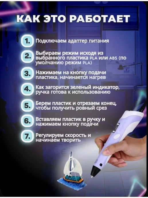 3д ручка для девочек и мальчиков набор, фиолетовый, фото 2