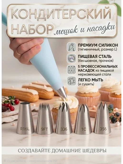 ЭмАрКа Кондитерский мешок и 5 кондитерских насадок, серый