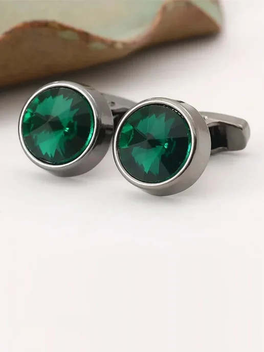 TITAN STYLE Запонки в виде круглого циркона зеленый изумрудный, зеленый, фото 5