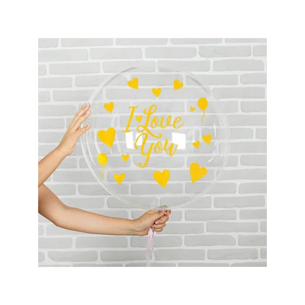 Шар полимерный 16 "Я тебя люблю", прозрачный, с наклейками