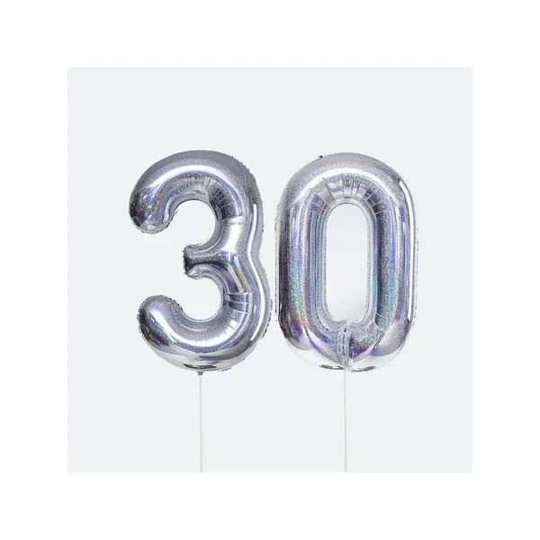 Шар фольгированный 40" "Цифра 30", серебро голография