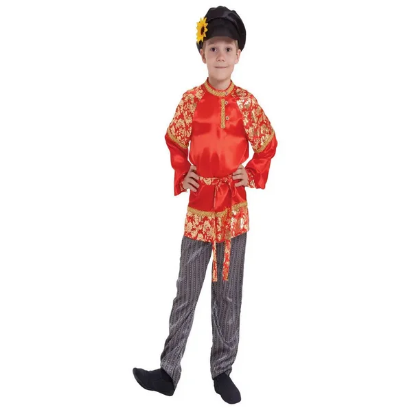 Русский народный костюм для мальчика Хохлома с золотом
