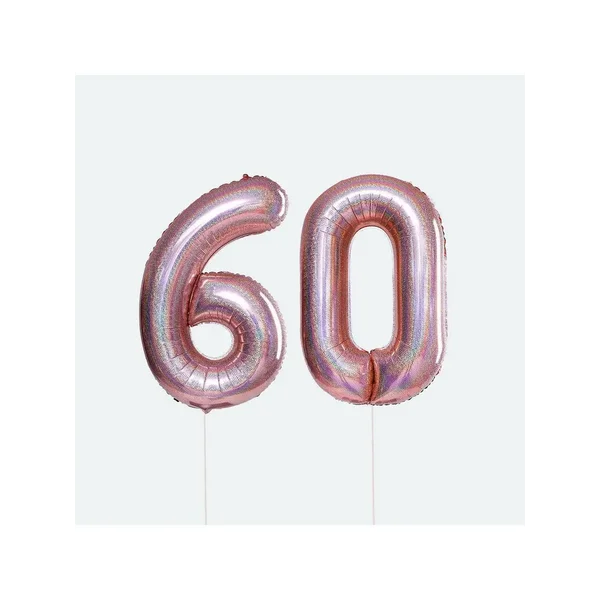 Шар фольгированный 40" "Цифра 60", розовая голография