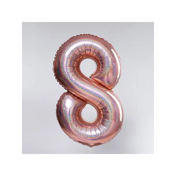 Шар фольгированный 40 "Цифра 8", голография, розовое золото