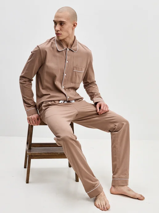 I homewear Пижама классическая со штанами с длинным рукавом, бежевый, фото 5