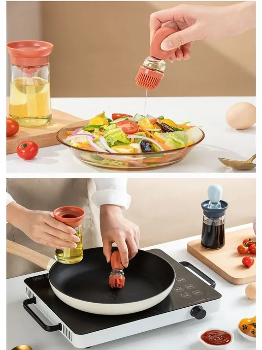 Бутылка для распыления масла и уксуса с кистью 2 в 1, белый, фото 8
