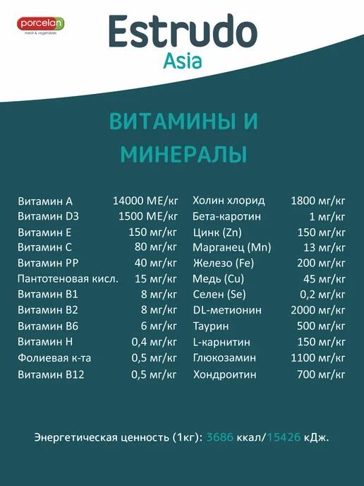 Сухой корм PORCELAN Estrudo Asia для собак, мелкие, 1 кг, фото 6
