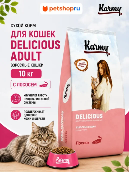 Сухой корм KARMY Кошек Delicious для собак, взрослые, лосось, 10 кг