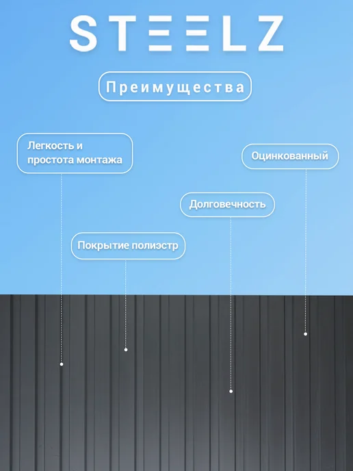 Steelz Профлист С8 2000 х 1200 х 0,35 мм серый графит 7024, 100 ш, 2000x1200, фото 2