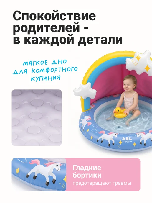 AbcAge Бассейн надувной детский радуга, голубой, фото 4