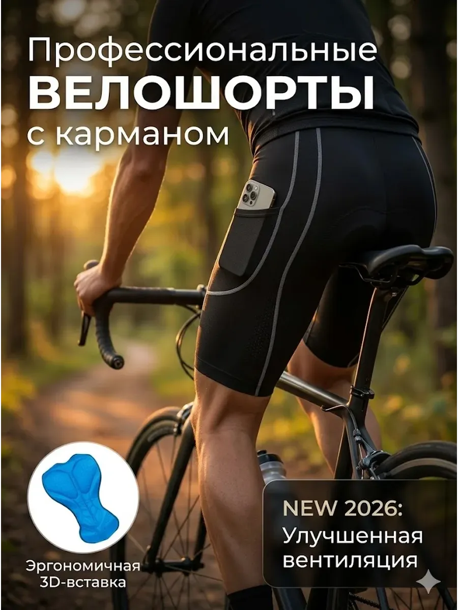 Велошорты с карманом и памперсом полупрофессиональным GEL