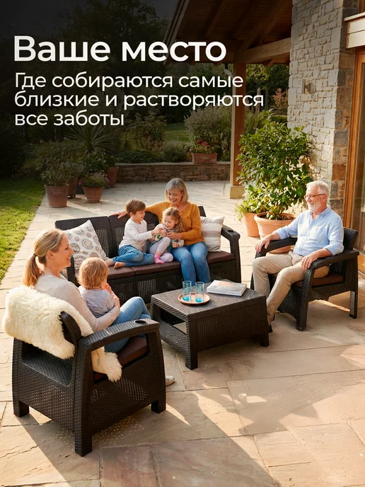 HomlyGreen Кресло садовое 2 шт, с коричневыми подушками, бежевый, фото 2