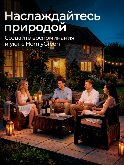 HomlyGreen Кресло садовое 2 шт, с коричневыми подушками, бежевый, фото 3