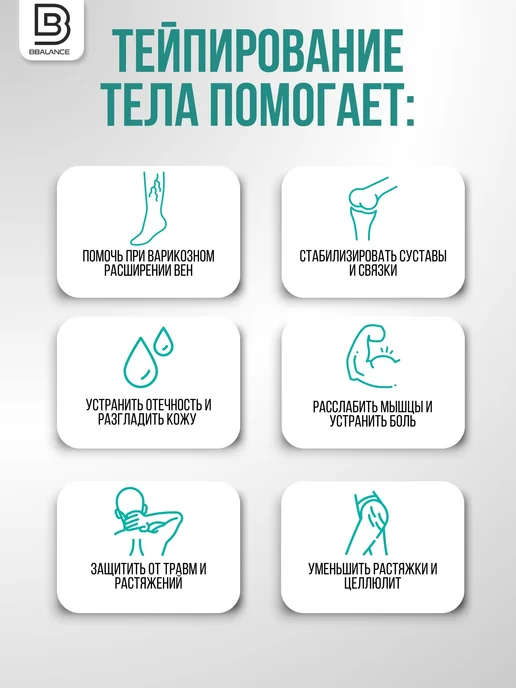BBalance LYMPH Кинезио тейп для тела 7,5см*5м, голубой, 5 м, фото 2