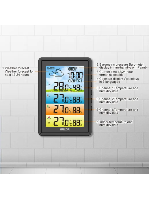 ASCERTAINMENT Метеостанция BALDR с 3 каналами и LCD-экраном, вариант, фото 3