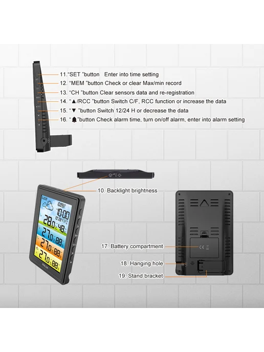 ASCERTAINMENT Метеостанция BALDR с 3 каналами и LCD-экраном, вариант, фото 5