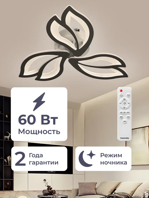 Homsly Люстра светодиодная, 60 Вт, с пультом управления, ACL_038, 60 Вт