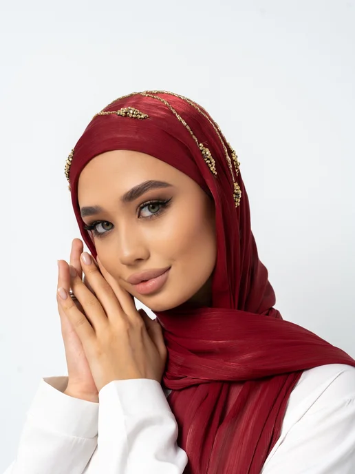 Хиджаб Шарф из органза шейла Дубайская, красный, фото 5
