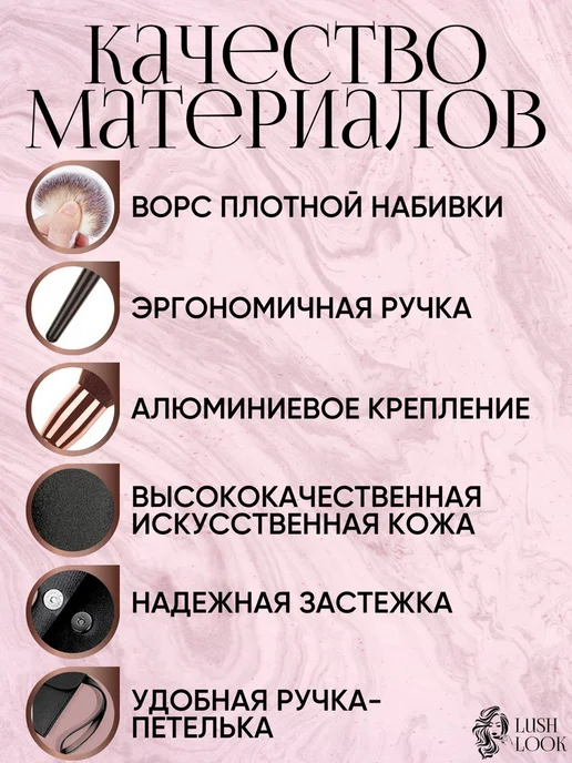 LushLook Набор косметических кистей для макияжа лица глаз губ, черный, фото 3