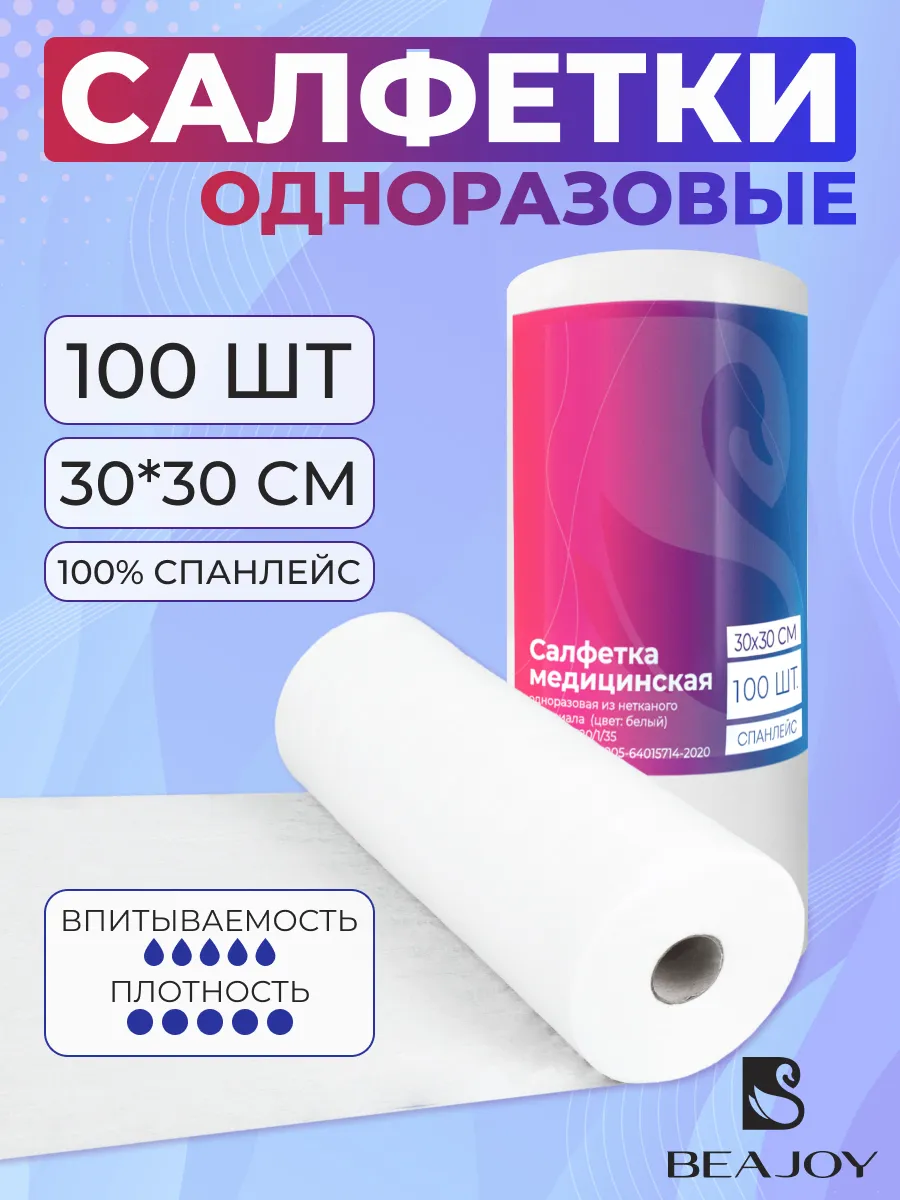Салфетки одноразовые в рулоне 30х30 см, 100 шт