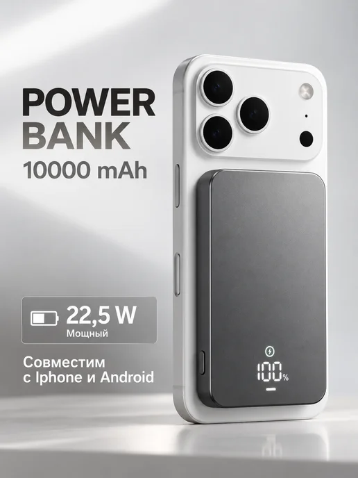 VVolt Повербанк для iPhone магнитный 10000 мАч беспроводной, 10000 мАч