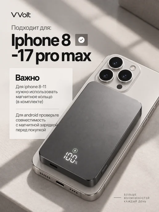 VVolt Повербанк для iPhone магнитный 10000 мАч беспроводной, 10000 мАч, фото 8