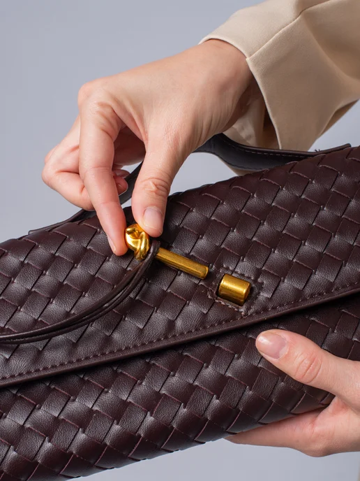 BoxxxStoryBag Клатч плетенный сумка багет, коричневый, фото 2