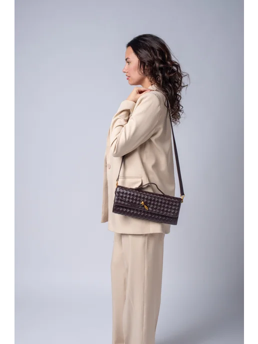 BoxxxStoryBag Клатч плетенный сумка багет, коричневый, фото 4