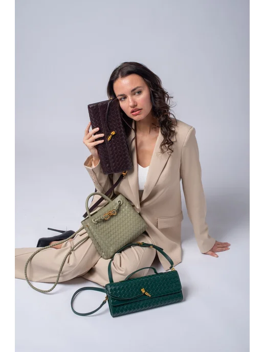 BoxxxStoryBag Клатч плетенный сумка багет, коричневый, фото 5