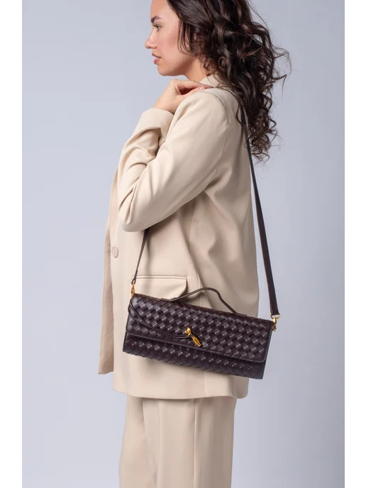 BoxxxStoryBag Клатч плетенный сумка багет, коричневый, фото 6