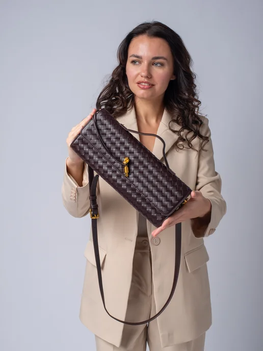 BoxxxStoryBag Клатч плетенный сумка багет, коричневый, фото 7