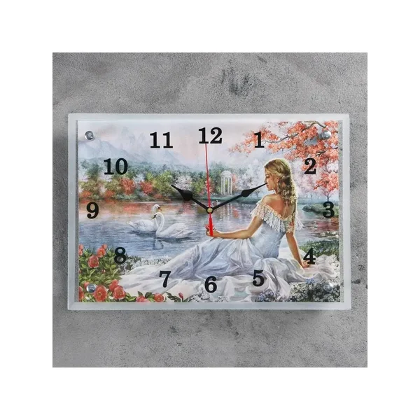 Часы настенные, Люди, "Девушка и лебеди", 25х35 см