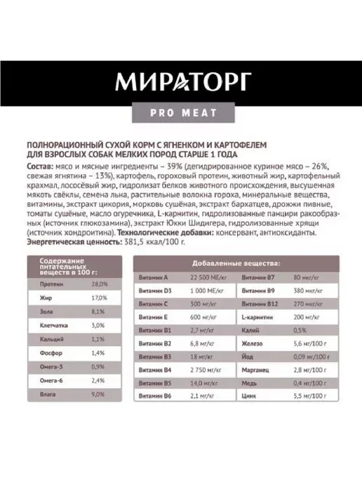 Сухой корм Мираторг Картофель для собак, мелкие, ягненок, 2,6 кг, фото 3