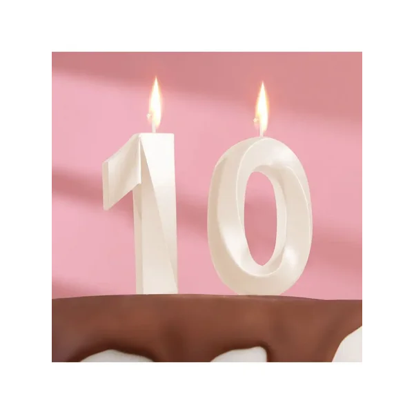 Свеча в торт Грань (набор 2 в 1), цифра 10, жемчужный