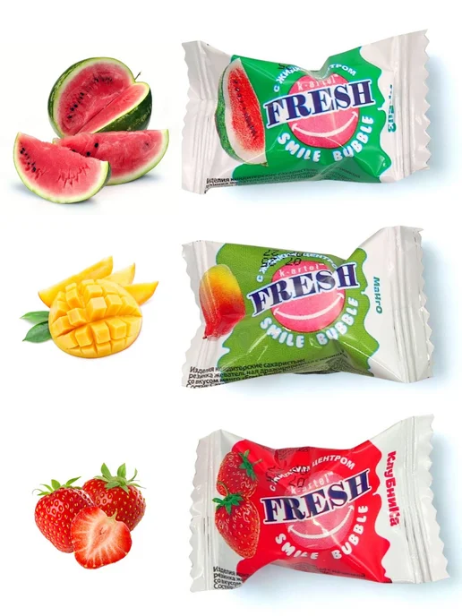 Turbo Жевательная резинка FRESH SMILE Bubble с жидким центром Ассо…, вариант, фото 2