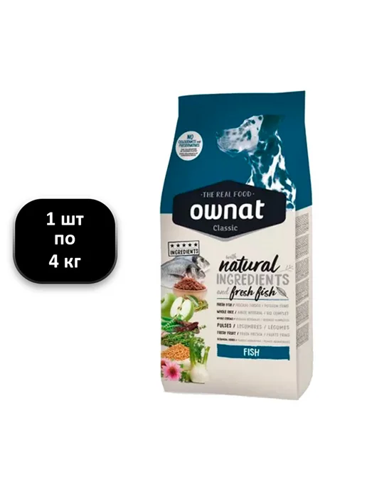 Сухой корм Ownat Classic для собак, рыба, 4 кг