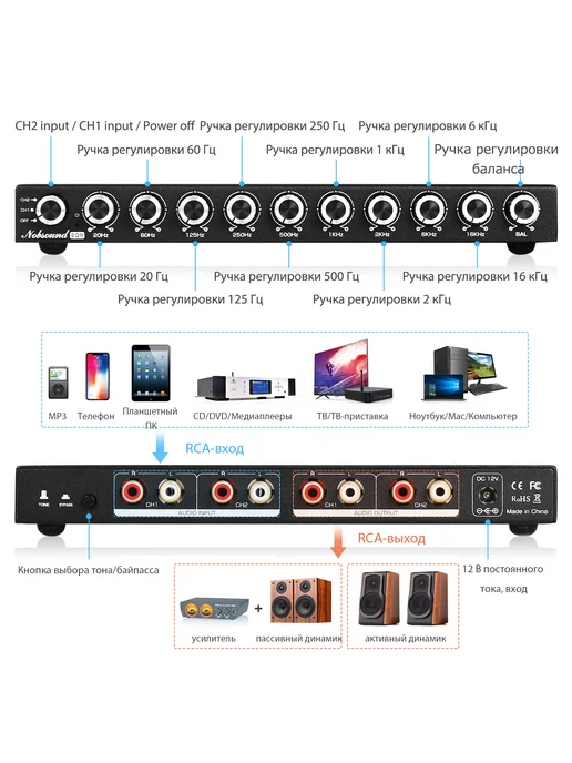 Douk Audio 9-полосный стереоэквалайзер EQ9 HiFi для домашнего автомобил…, вариант, фото 2